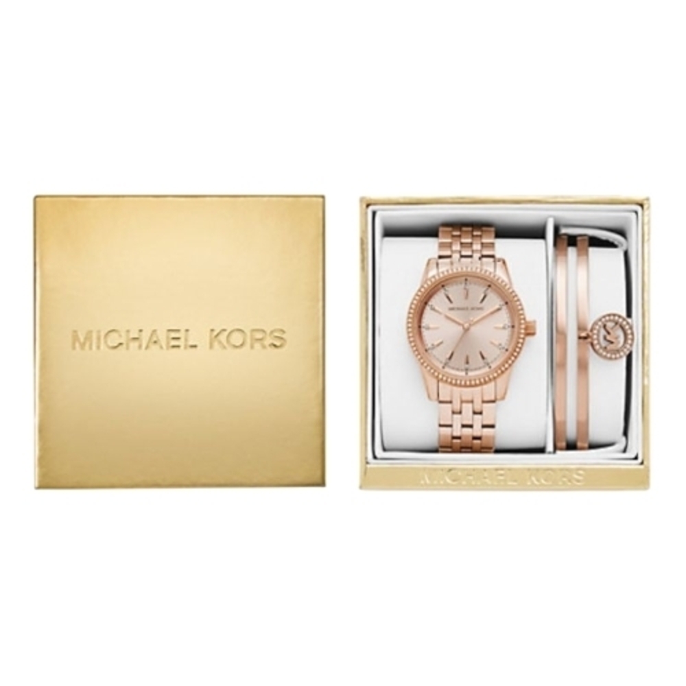 Michael Kors Women's Yellow Gold Watch and Bangles Bracelets Gift Set